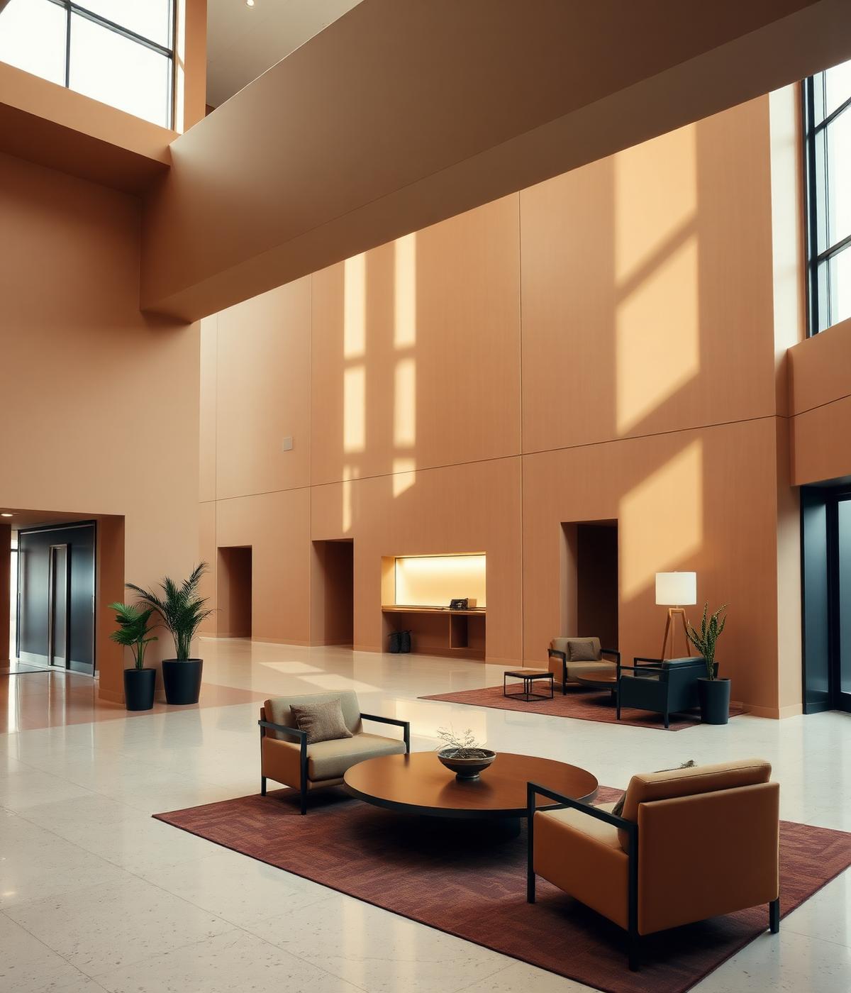 Elegant but empty modern apartment lobby