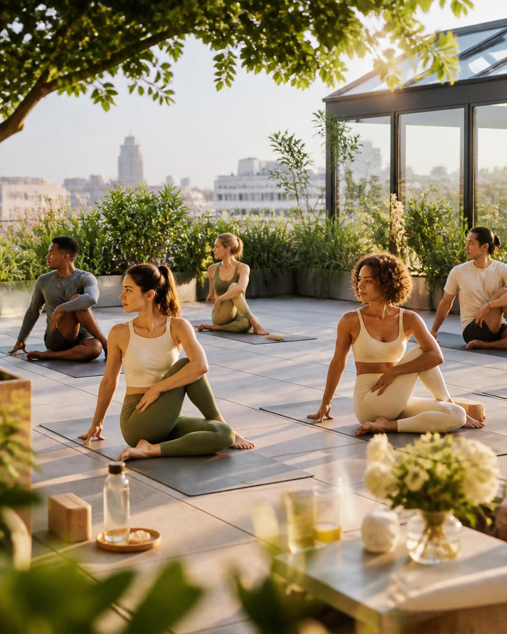 Rooftop wellness morning gathering